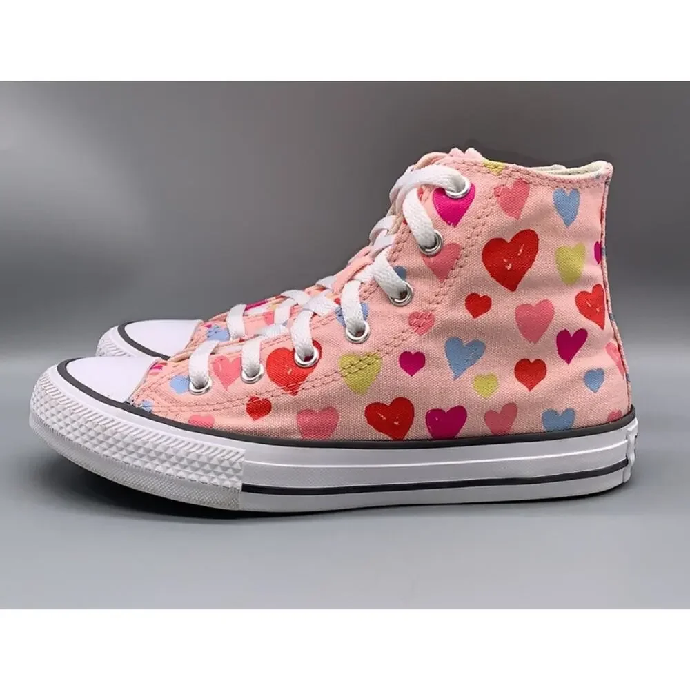 Converse Hearts Pink Chuck Taylor High Top School Shoes Girls 6 New Fast Ship